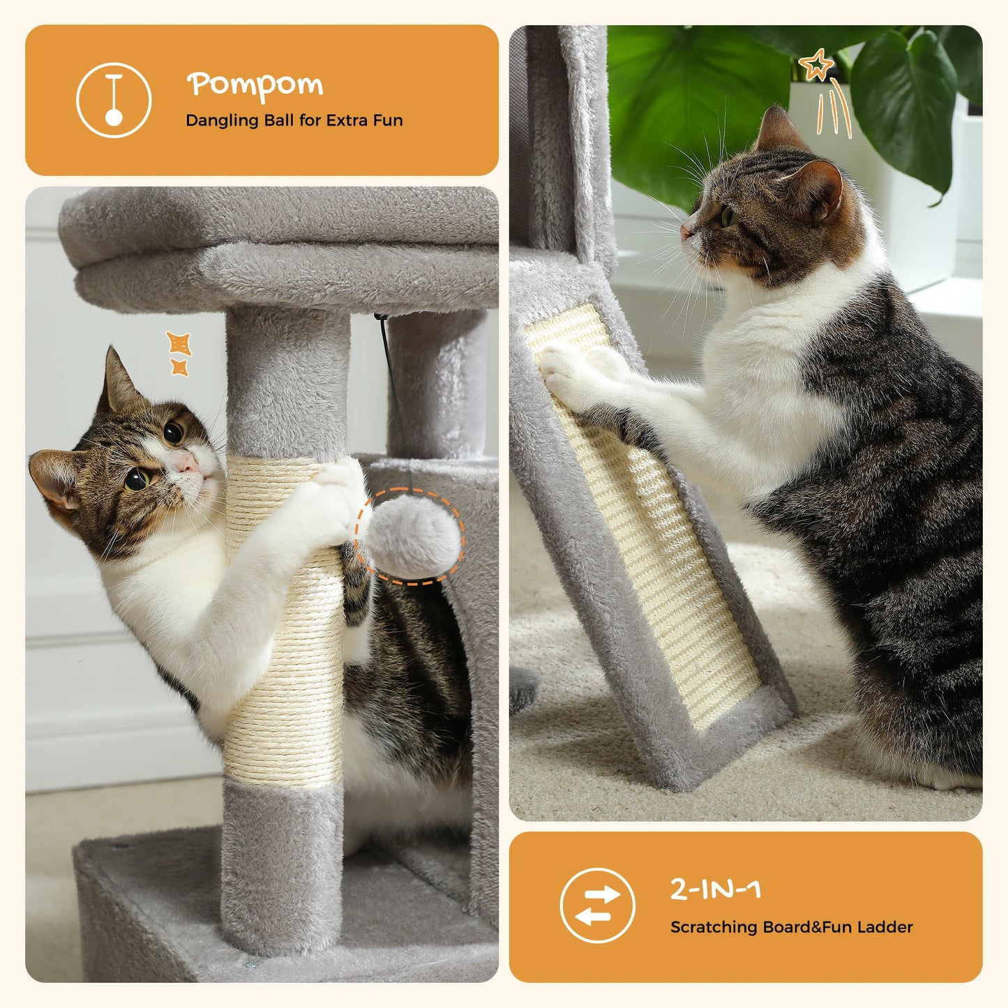 Large Indoor Cat Tree Tower With Four Levels And Two Condos