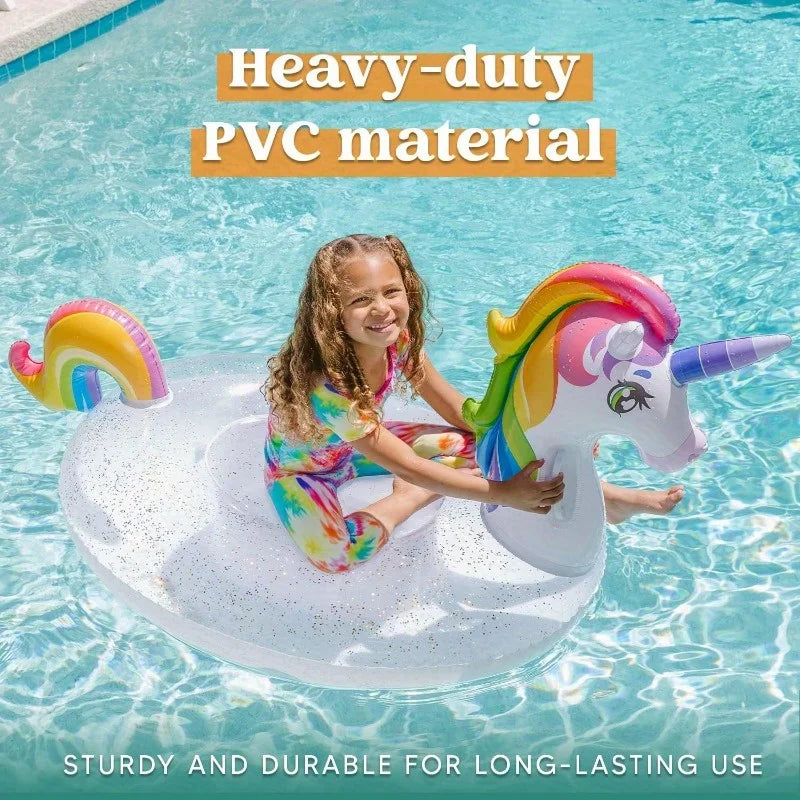 Joyfy Rainbow Unicorn Pool Float Inflatable Floaty With Glitter