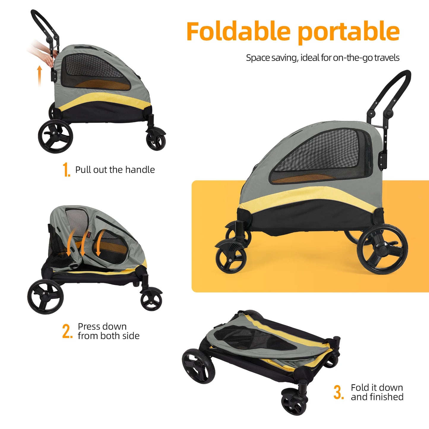Dog Stroller Ultra Large Four Wheels Pet Jogger Wagon Foldable Cart Travel Trolley Outdoor Animal Carrier Load Up to 55 Kilograms