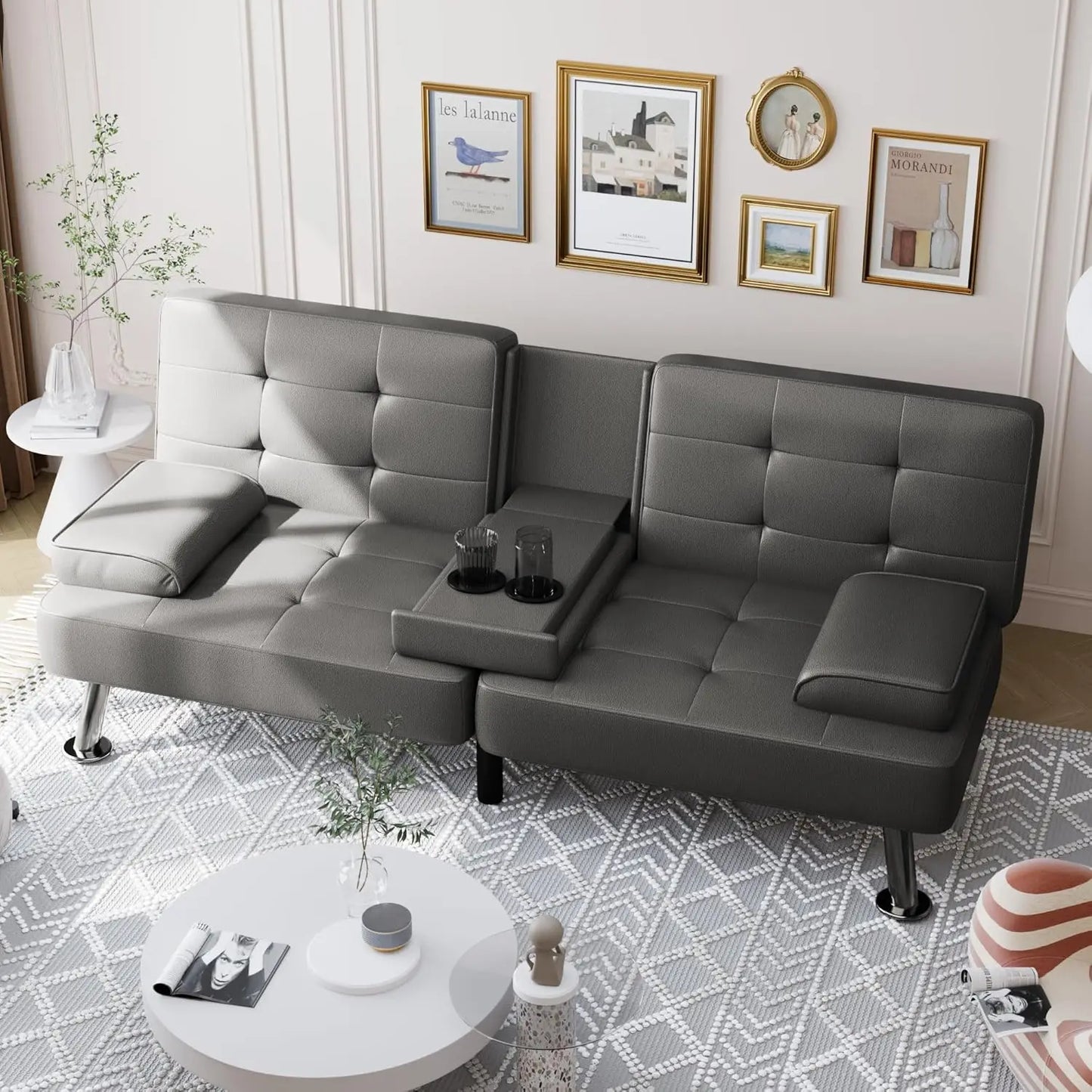 Folding Futon Sofa Bed Sleeper Couch Faux Leather Loveseat