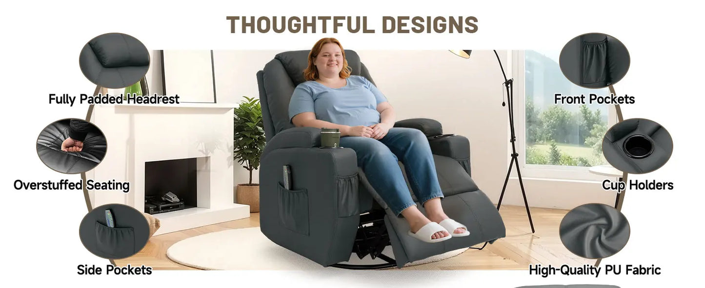 Recliner Chair With Massage And Heat 360 Degree Swivel Cup Holder Remote
