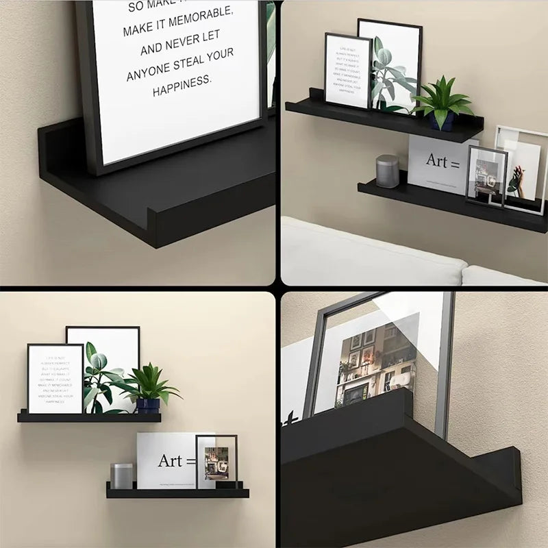 Six Piece Wall Hanging TV Partition Wood Stand Black