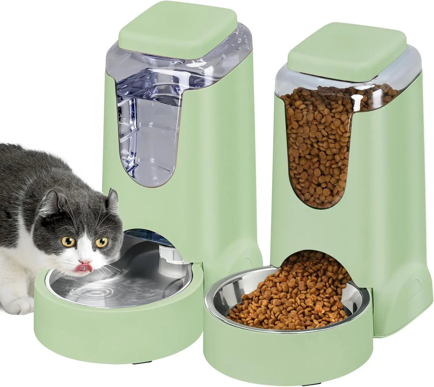 2 Pack Automatic Pet Feeder and Water Dispenser Set Gray 1 Gallon Each