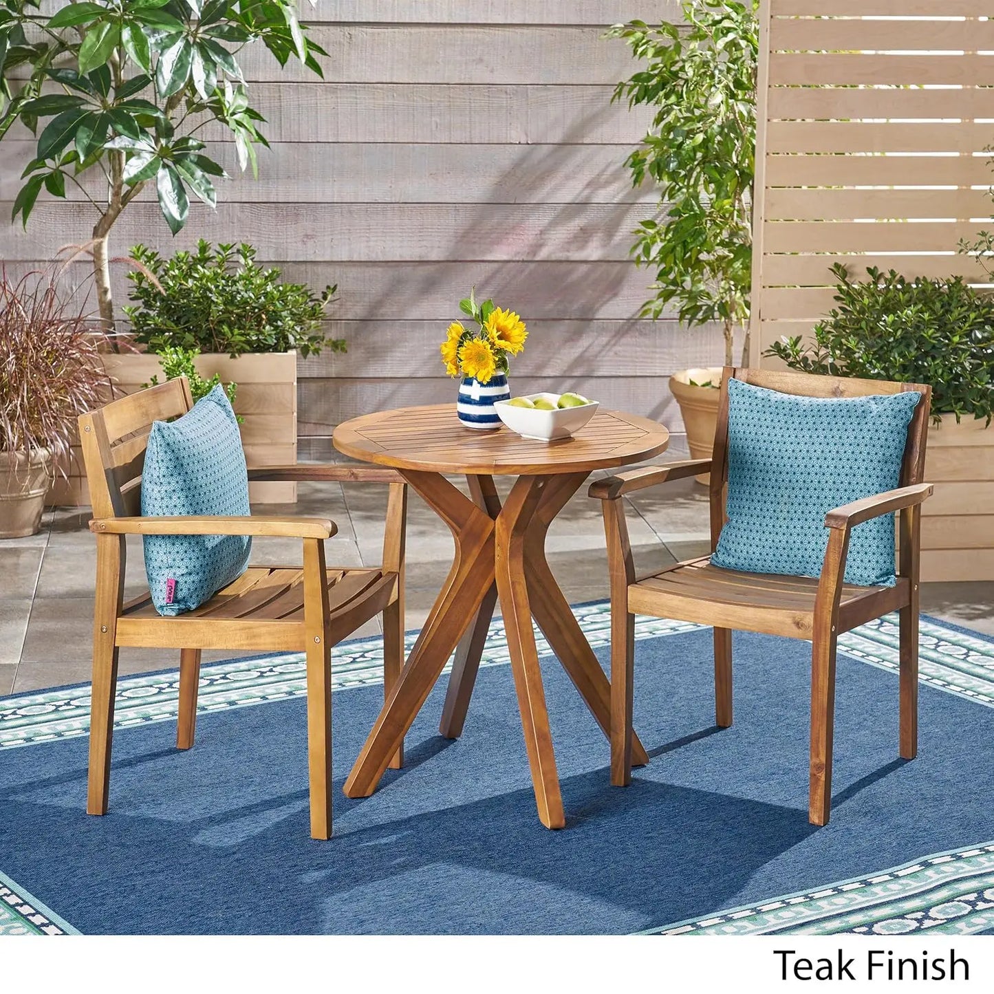 Addison Outdoor 3 Piece Bamboo Bistro Set Teak Finish Patio