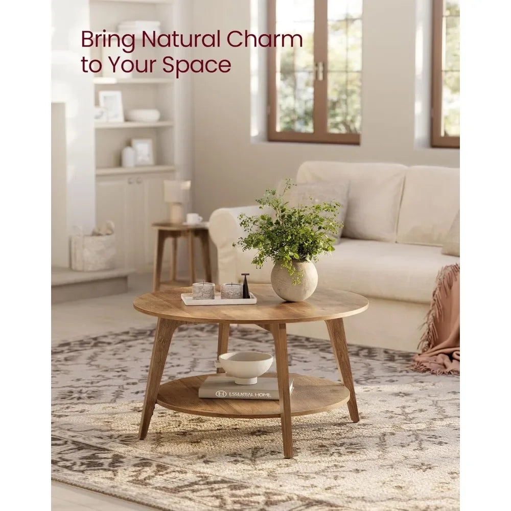 Round Coffee Table With Storage 2 Tier Honey Brown Durable