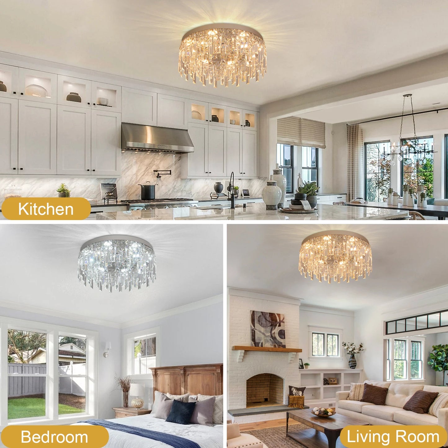 Modern Crystal Luxury Ceiling Lamp LED Chandelier Nordic Home Decor Flush Mount Light Fixture for Dining Living Room Bedroom Hotel