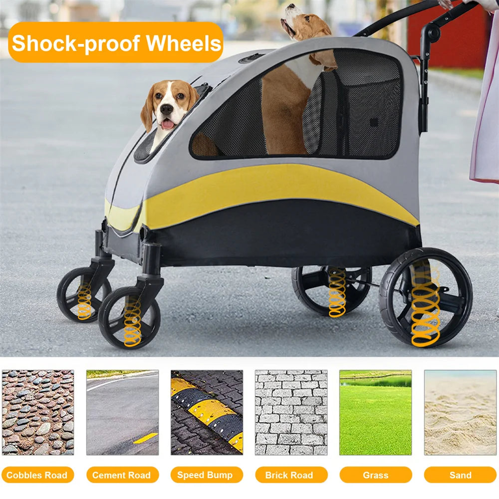 Premium Dog Stroller Pram 4 Wheel Foldable Cart Travel Jogger For Small Medium Large Dogs