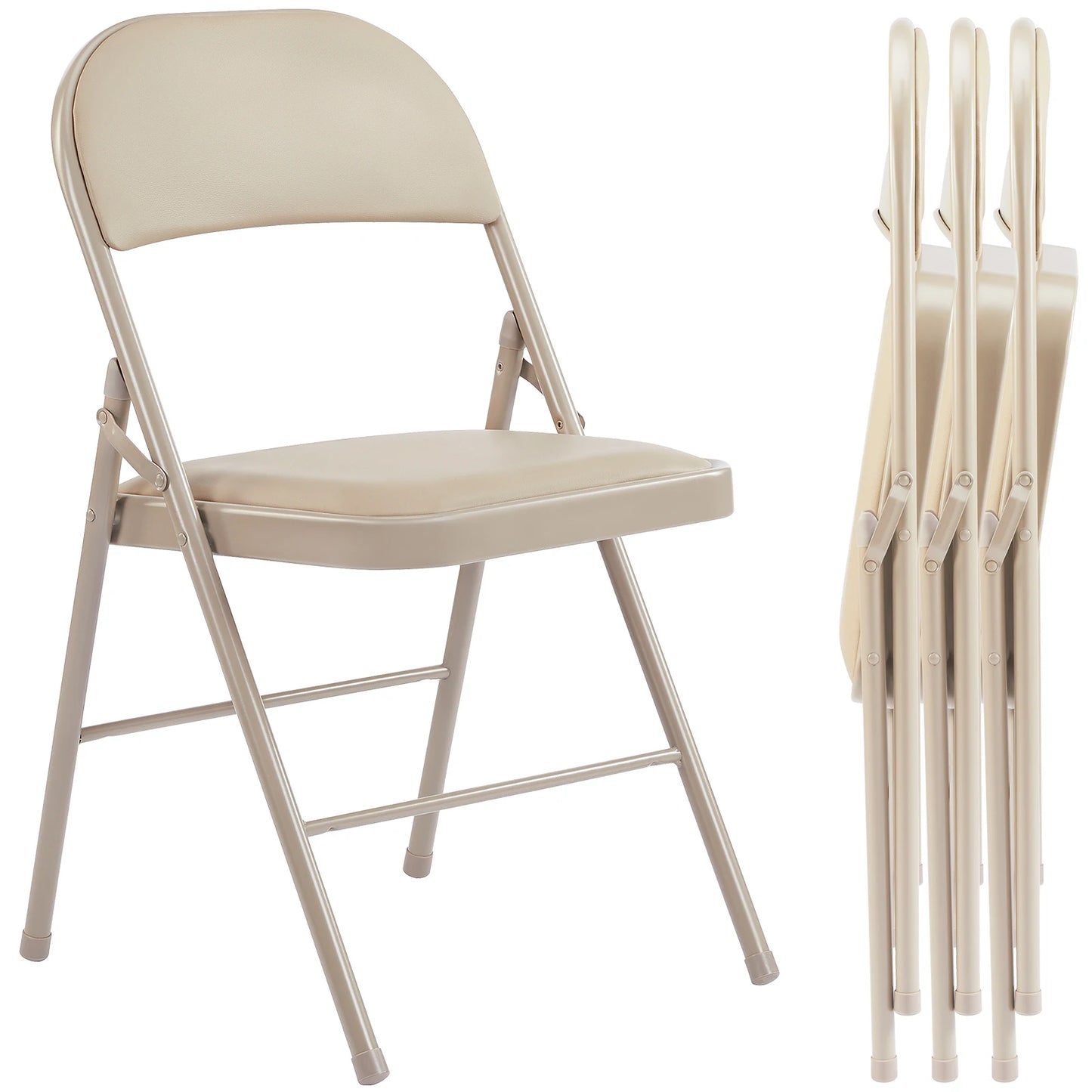 Leather Padded Folding Chairs Set Of 4 Sturdy Metal Frame Indoor Outdoor