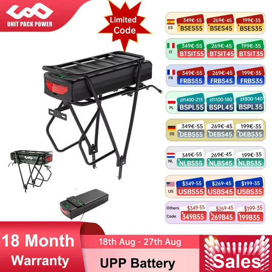 Rear Rack Ebike Battery 52V 48V 27Ah 20Ah Optional