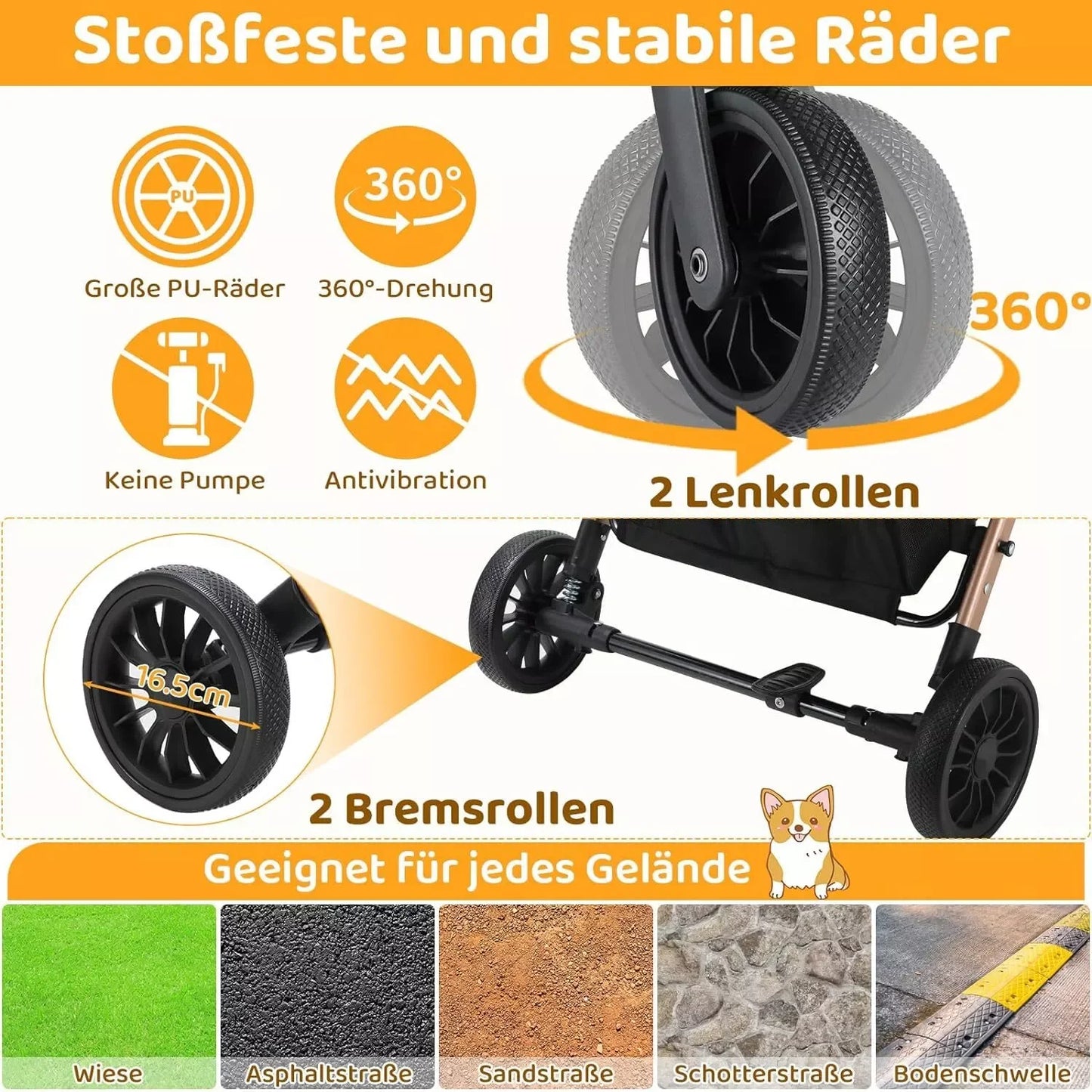 Dog Buggy 2 in 1 Stroller for Small Dogs and Cats Foldable Transport with 360 Degree Wear Resistant Rubber Wheels and Storage Basket