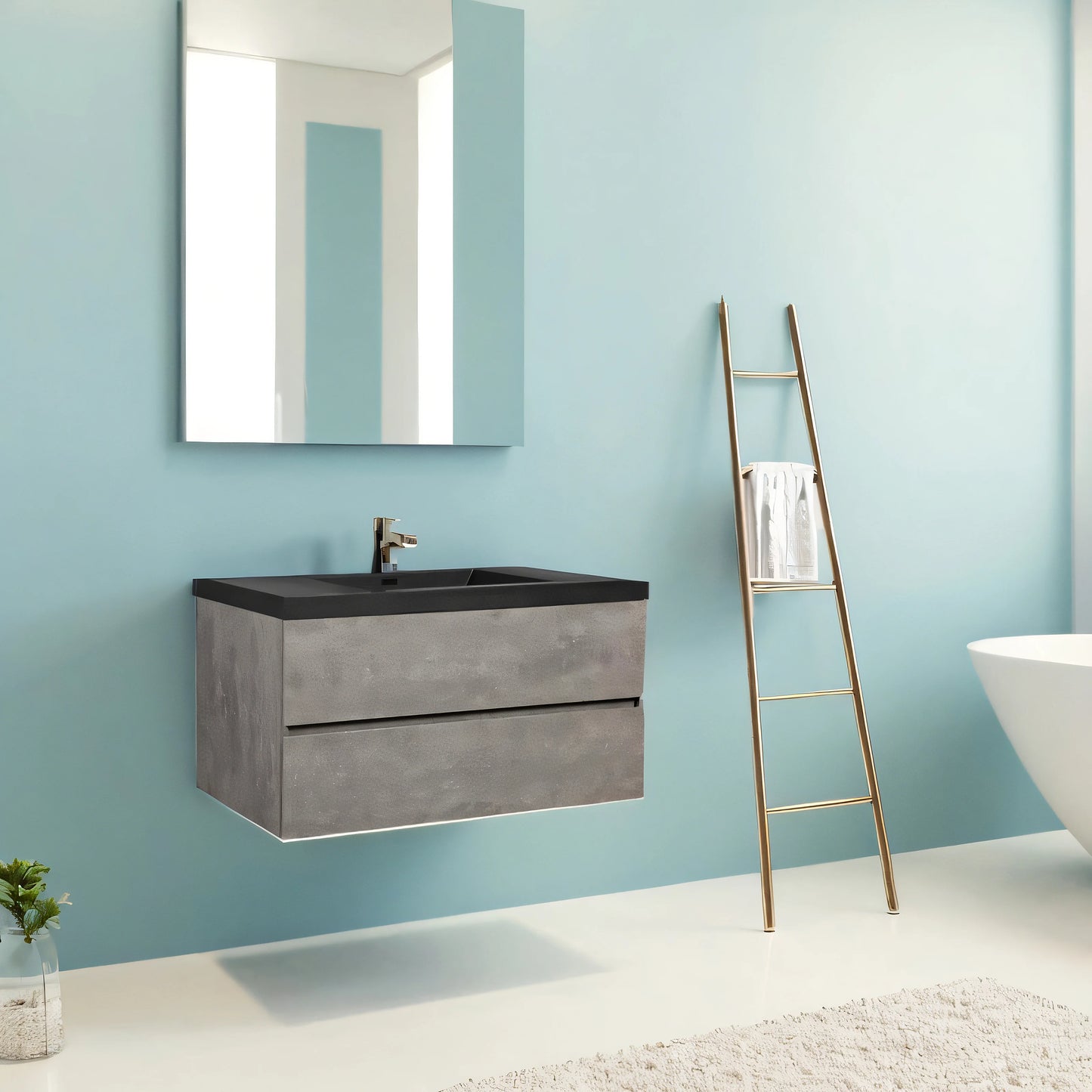 48 Inch Floating Bathroom Vanity With Sink Black Quartz Top
