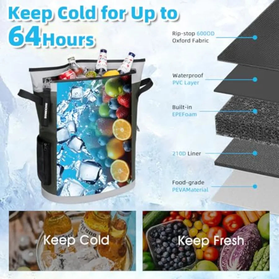 Soft Cooler Backpack 36-Can Insulated Leak-Proof for Picnic Beach Camping