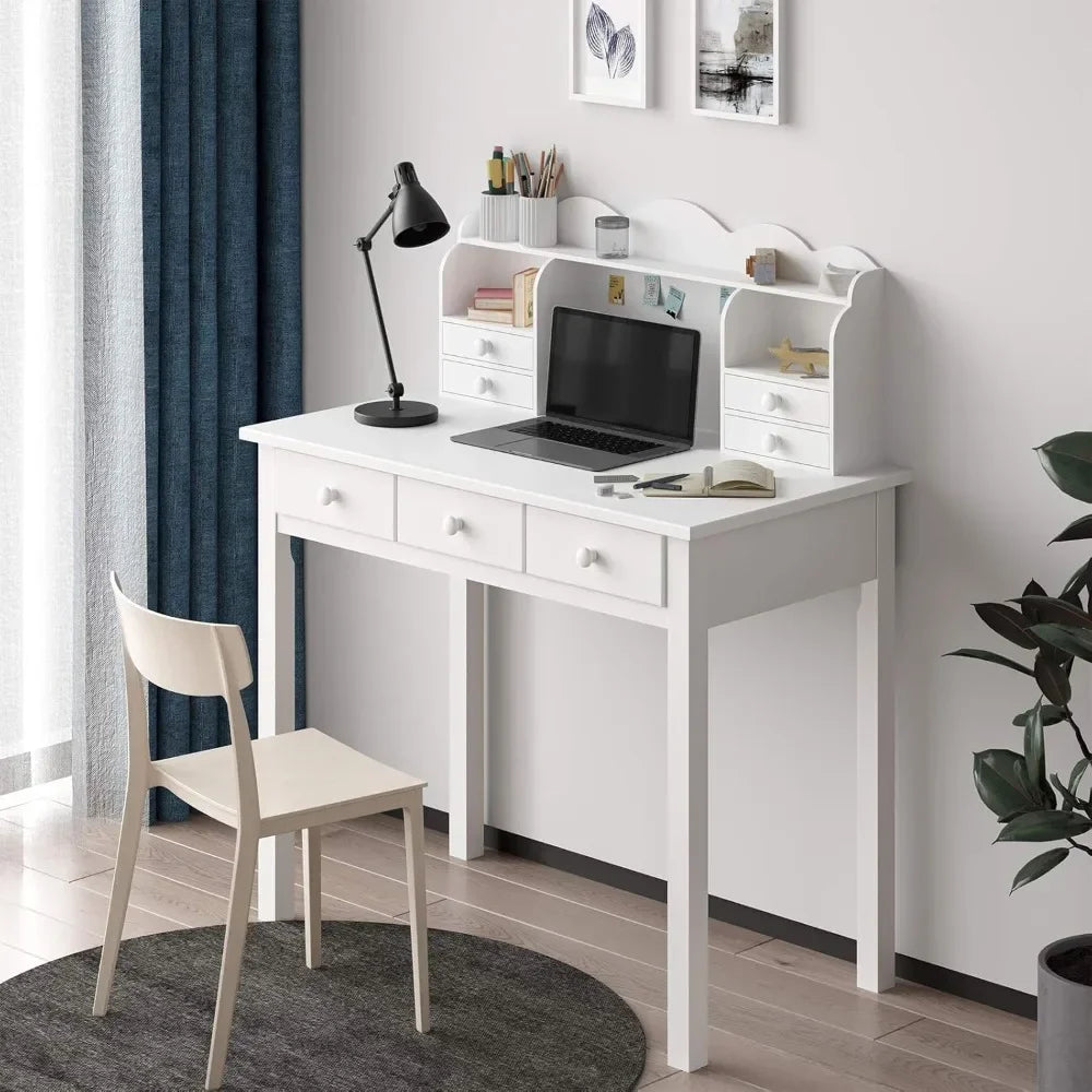 Writing Desk With 7 Drawers Home Office Hutch Pine Legs