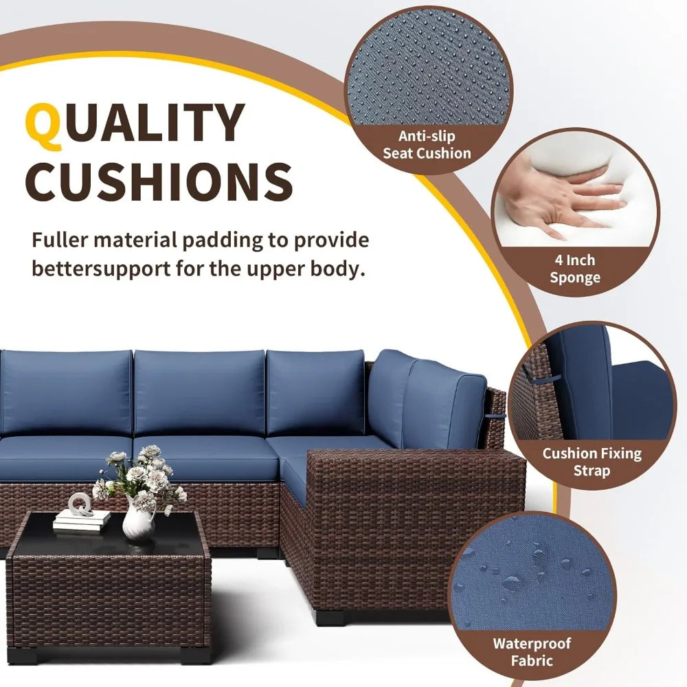 Outdoor Patio Furniture Set 8 Inch Armrest Sectional Rattan Sofa Coffee Table