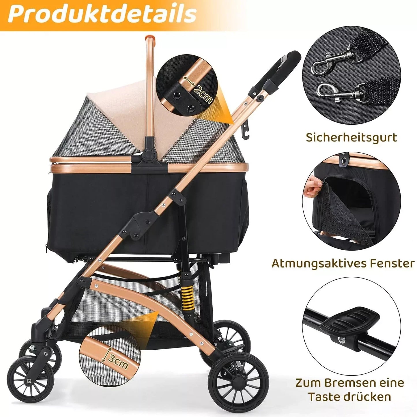 Dog Buggy 2 in 1 Stroller for Small Dogs and Cats Foldable Transport with 360 Degree Wear Resistant Rubber Wheels and Storage Basket