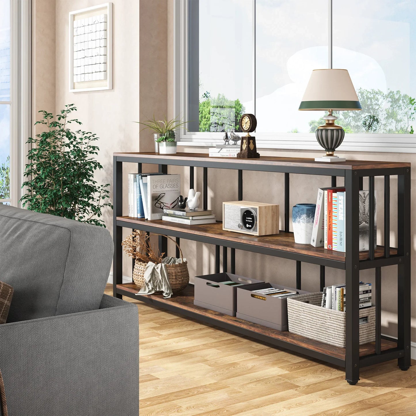 Tribesigns Long Console Sofa Table 70.89 Inch 3 Tier Rustic