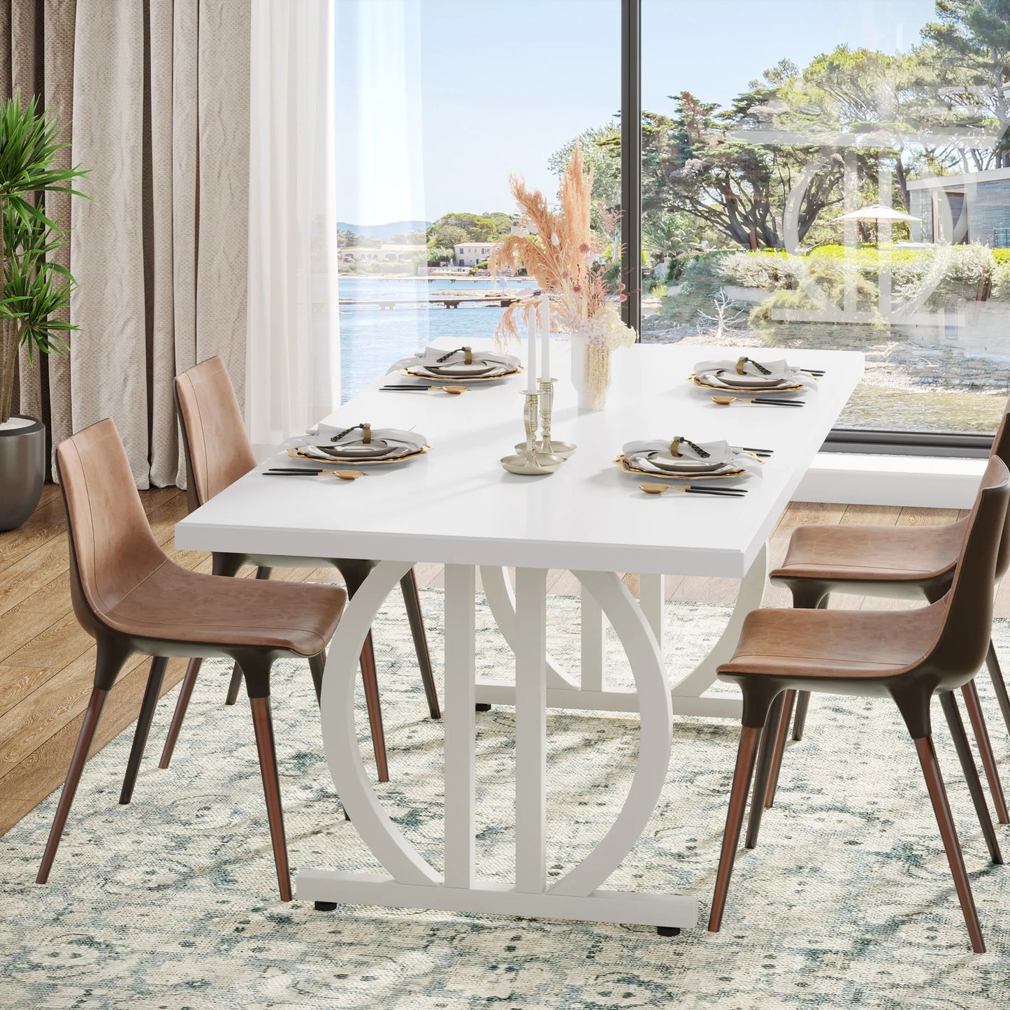 Tribesigns 63 Inch Dining Table for 4-6 with Metal Frame