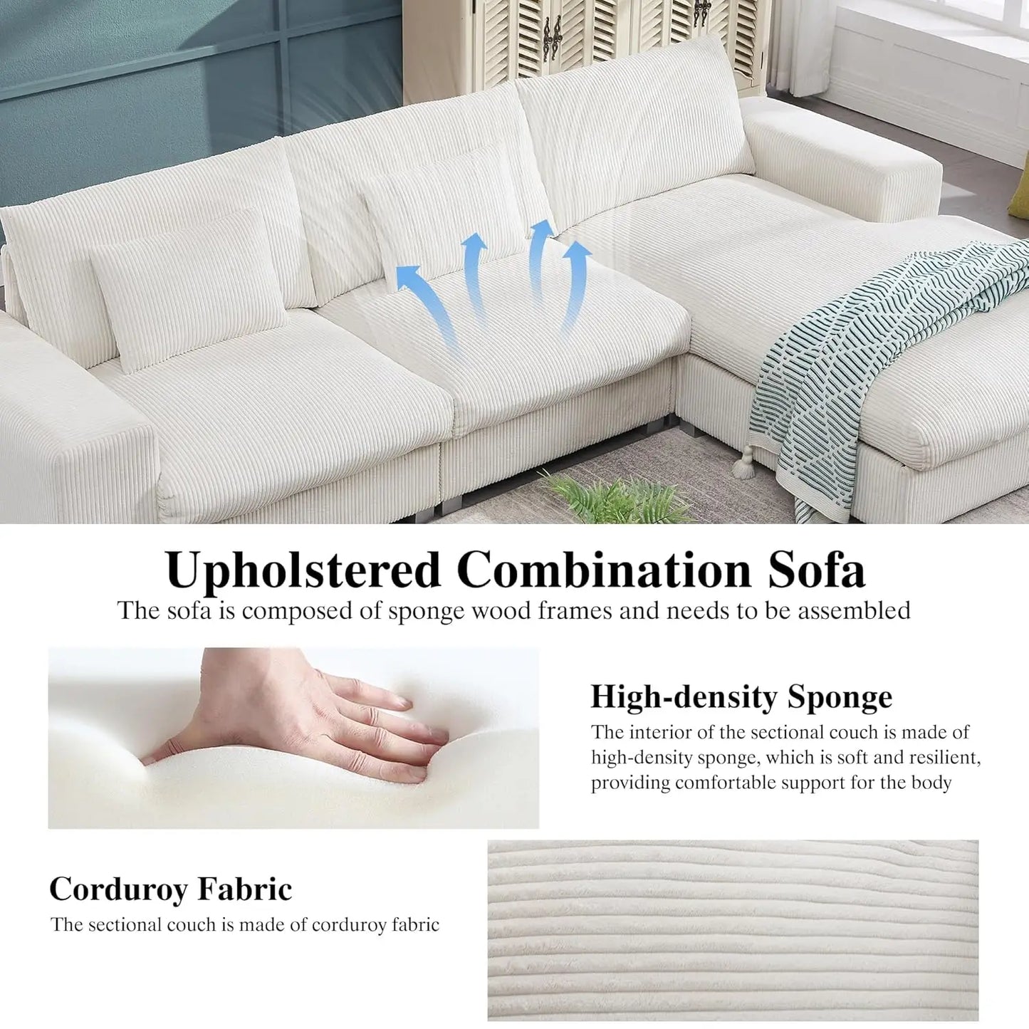 114 Inch Oversized L Shaped Modular Sectional Sofa Cloud Couch Plush Pillows
