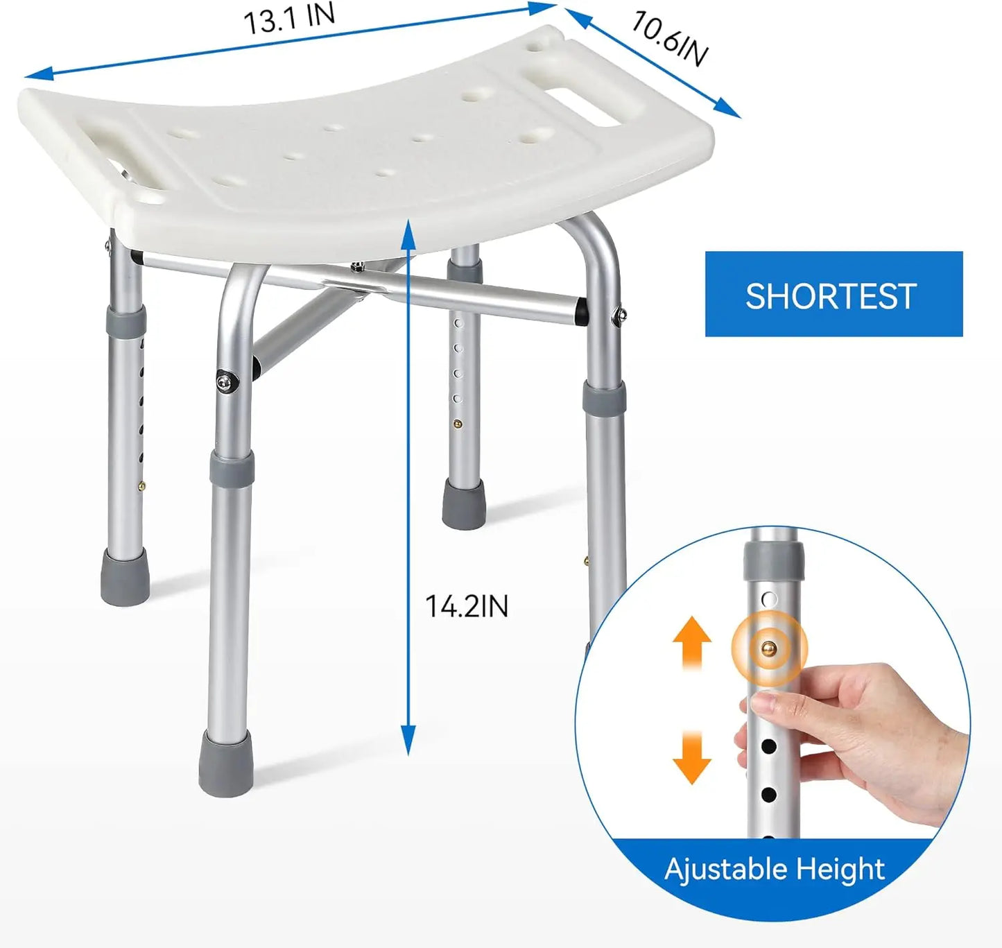 Shower Bench With Adjustable Height And Slip Resistant 350Lb