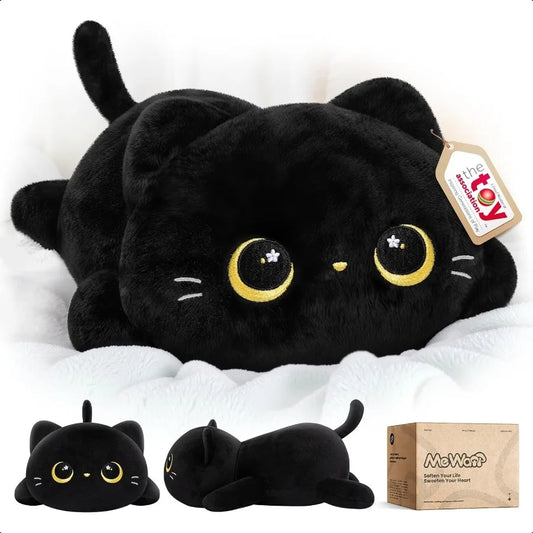 Cute Black Cat Plush Pillow Kawaii Stuffed Animal Squishy Cuddle Plush Pillow for Girls 13 Inch