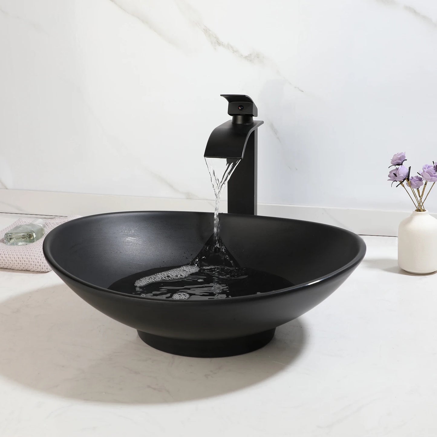 KEMAIDI Modern Vessel Sink Basin Above Counter With Faucet