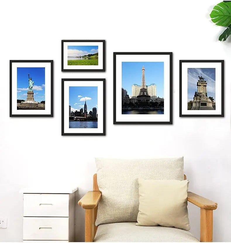 Set Of 6 Black Woodgrain 11x14 Picture Frames With Mat For 8x10 Photos