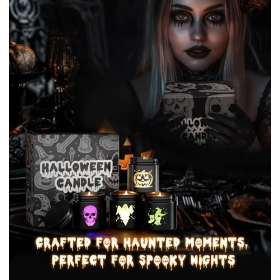 Halloween Scented Candles Set 4 Pack Gift With Pumpkin