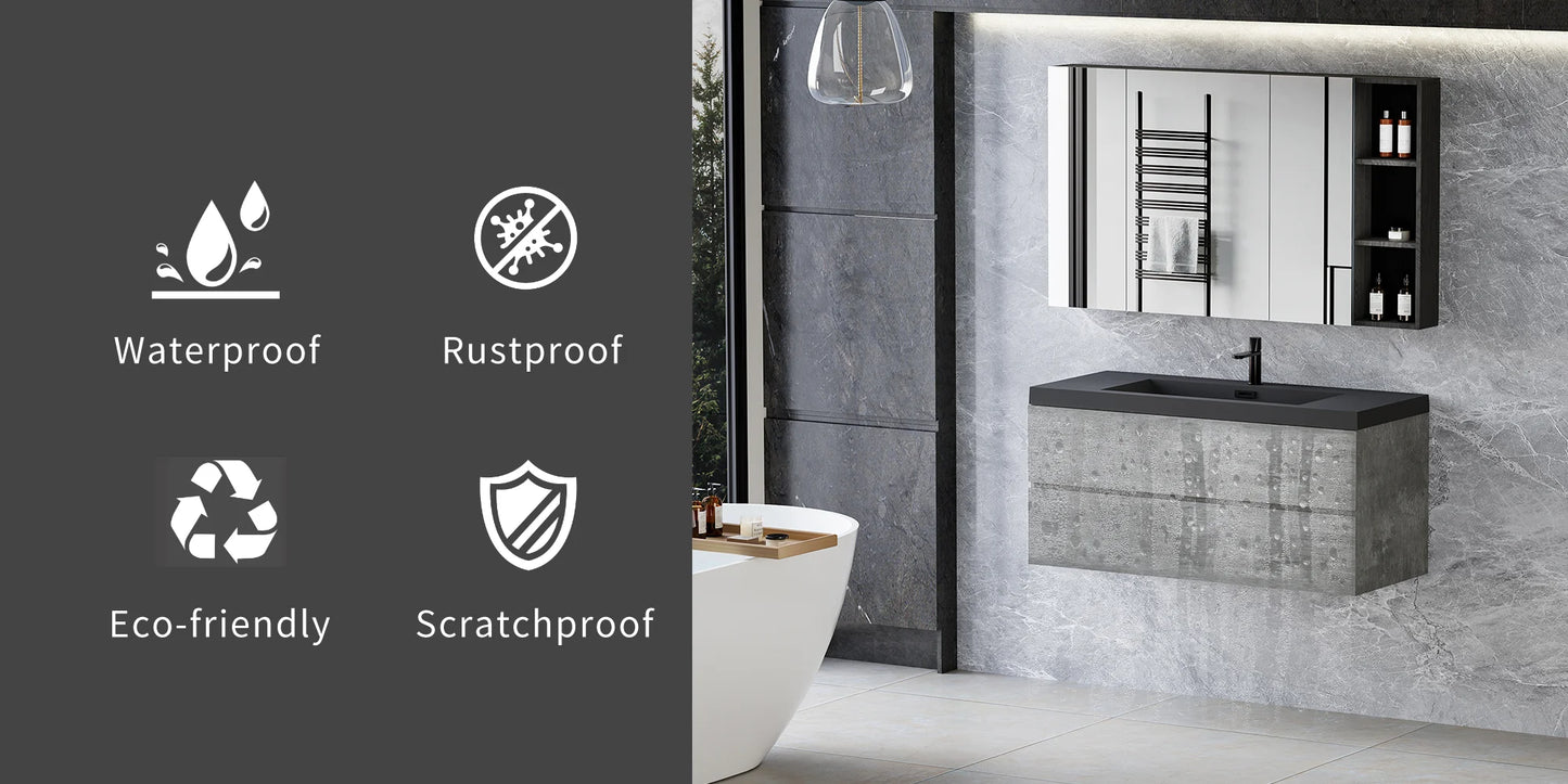 48 Inch Floating Bathroom Vanity With Sink Black Quartz Top