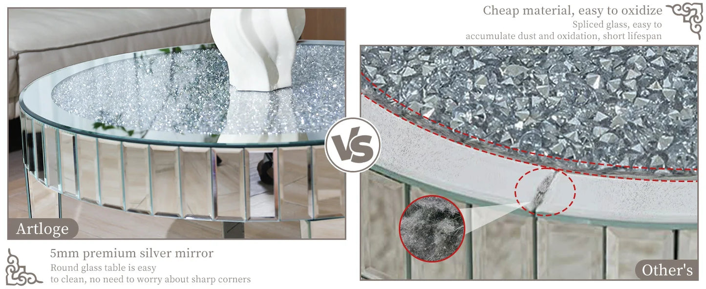 Mirrored Coffee Table Crystal Inlay 31 5 Inch Modern Round