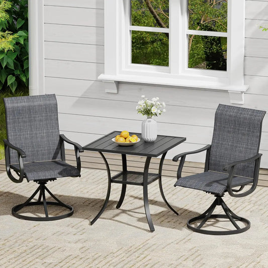 Outdoor Dining Set 3 Pieces Wood Patio Set With 2 Swivel Chairs And Table