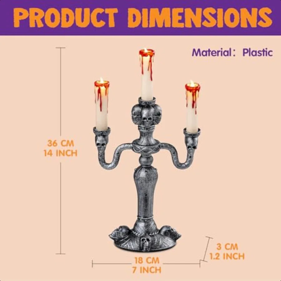 2 Pcs Skull Candelabra Halloween Decor LED Candle Holder