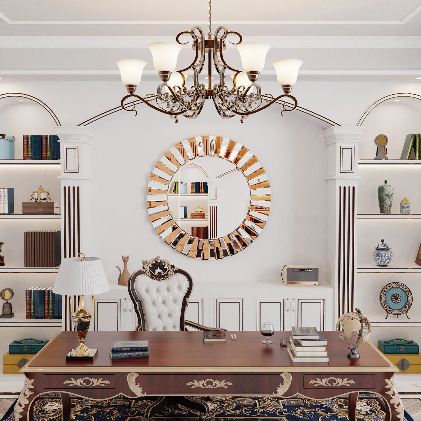 Decorative Round Sunburst Wall Mirror Beveled Edge Glass Bathroom Vanity Hanging Accent Mirror for Living Room