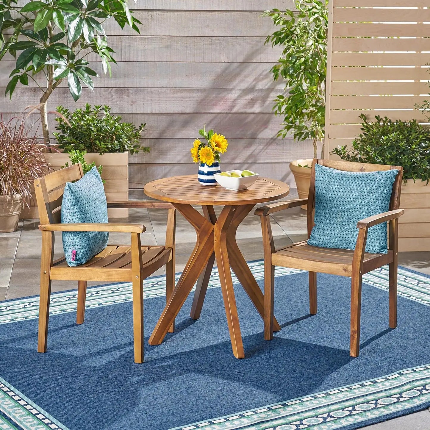 Addison Outdoor 3 Piece Bamboo Bistro Set Teak Finish Patio