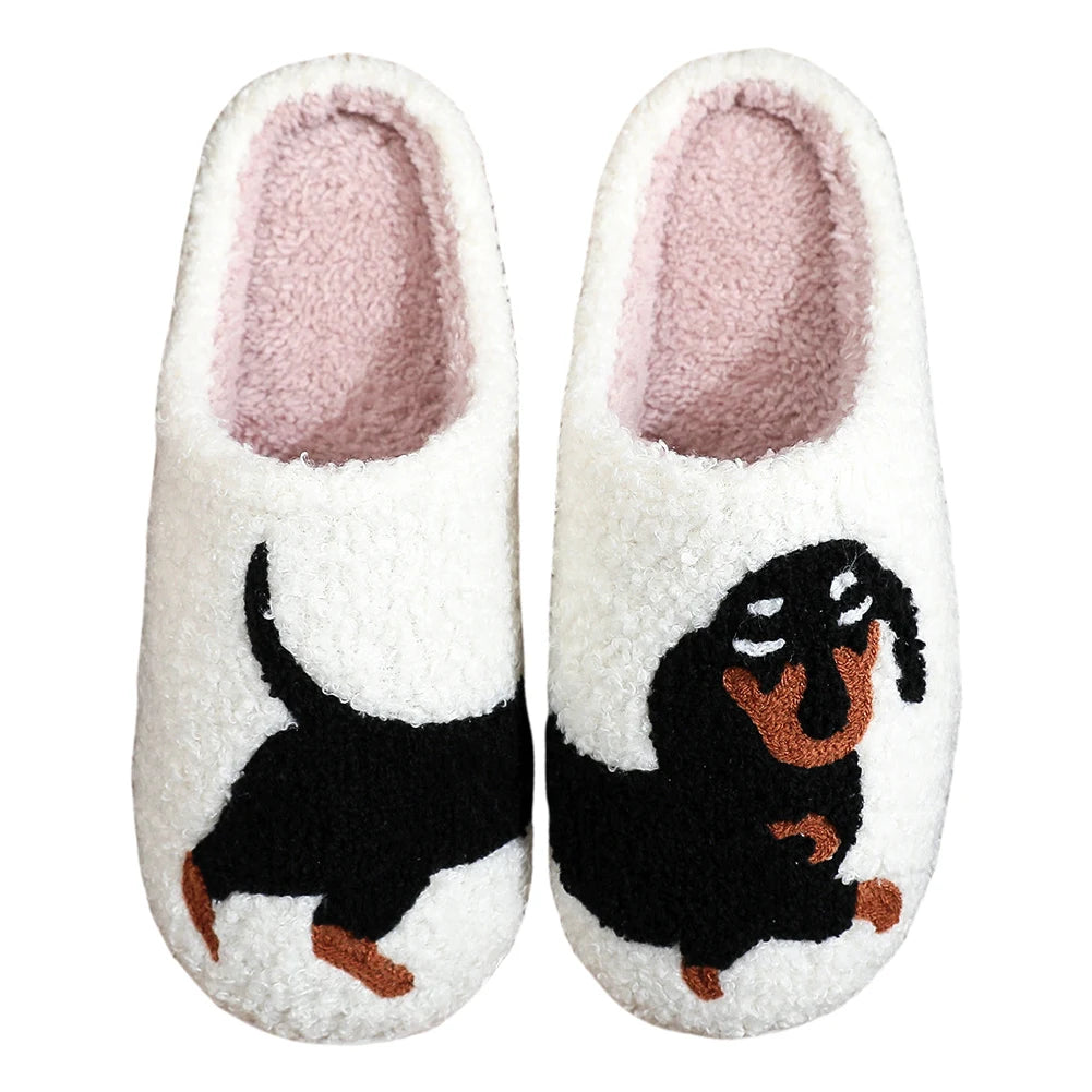 Plush Dachshund Slippers For Women Closed Toe Thermal Flat Home Indoor Outdoor