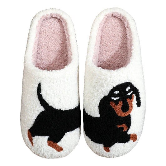 Plush Dachshund Slippers For Women Closed Toe Thermal Flat Home Indoor Outdoor