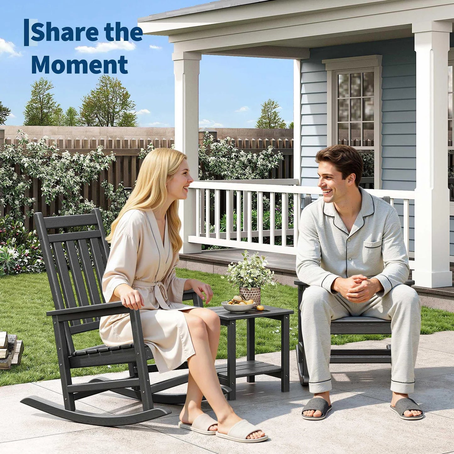 Two Piece Outdoor Poly Lumber Rocking Chair Set With Side Table All Weather