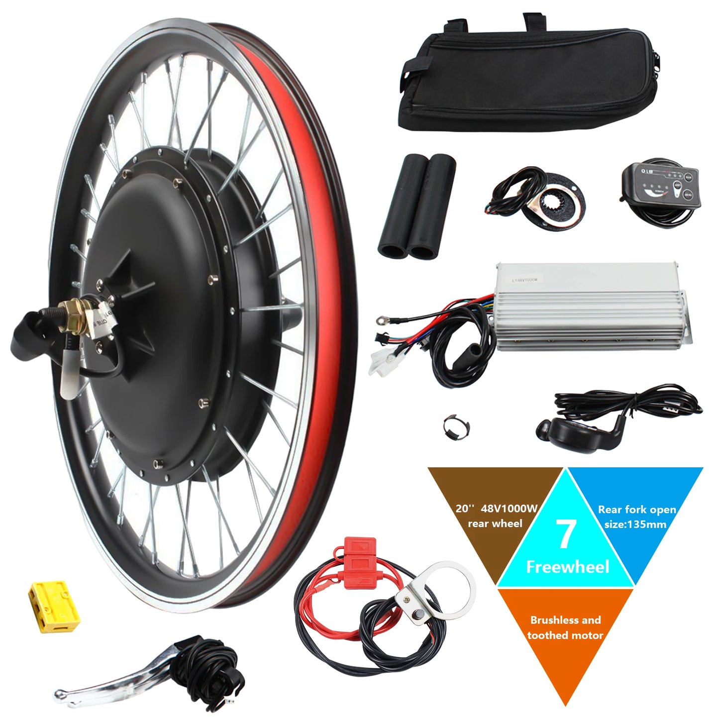 48V 1000W Ebike Conversion Kit Rear Wheel For Easy Install