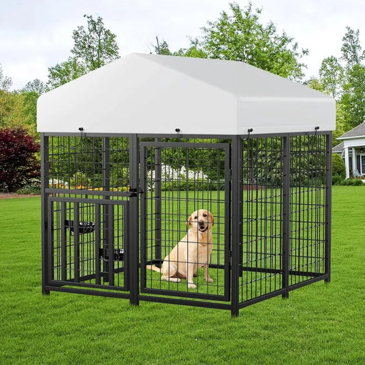 Large Outdoor Dog Kennel Pen With Roof Cover 4x4x4.25 Feet Metal Fence