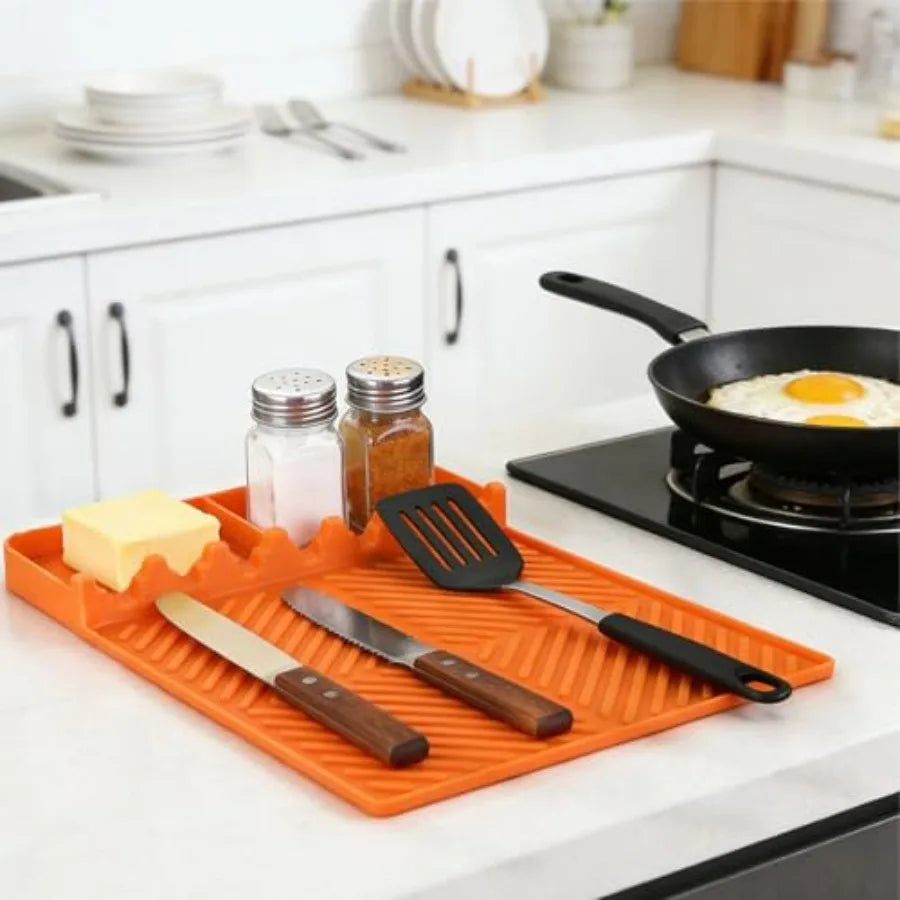 Silicone Griddle Tools Mat With Drip Pad For Countertop And Spatula