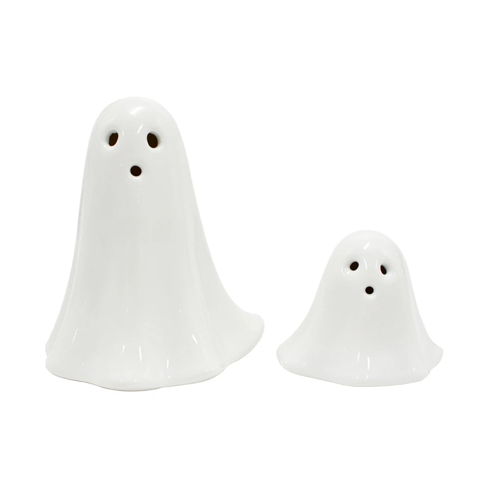 Halloween LED Light Up Ghost Decor Handmade Ceramic Ghost Sculpture Illuminated Desktop Decoration