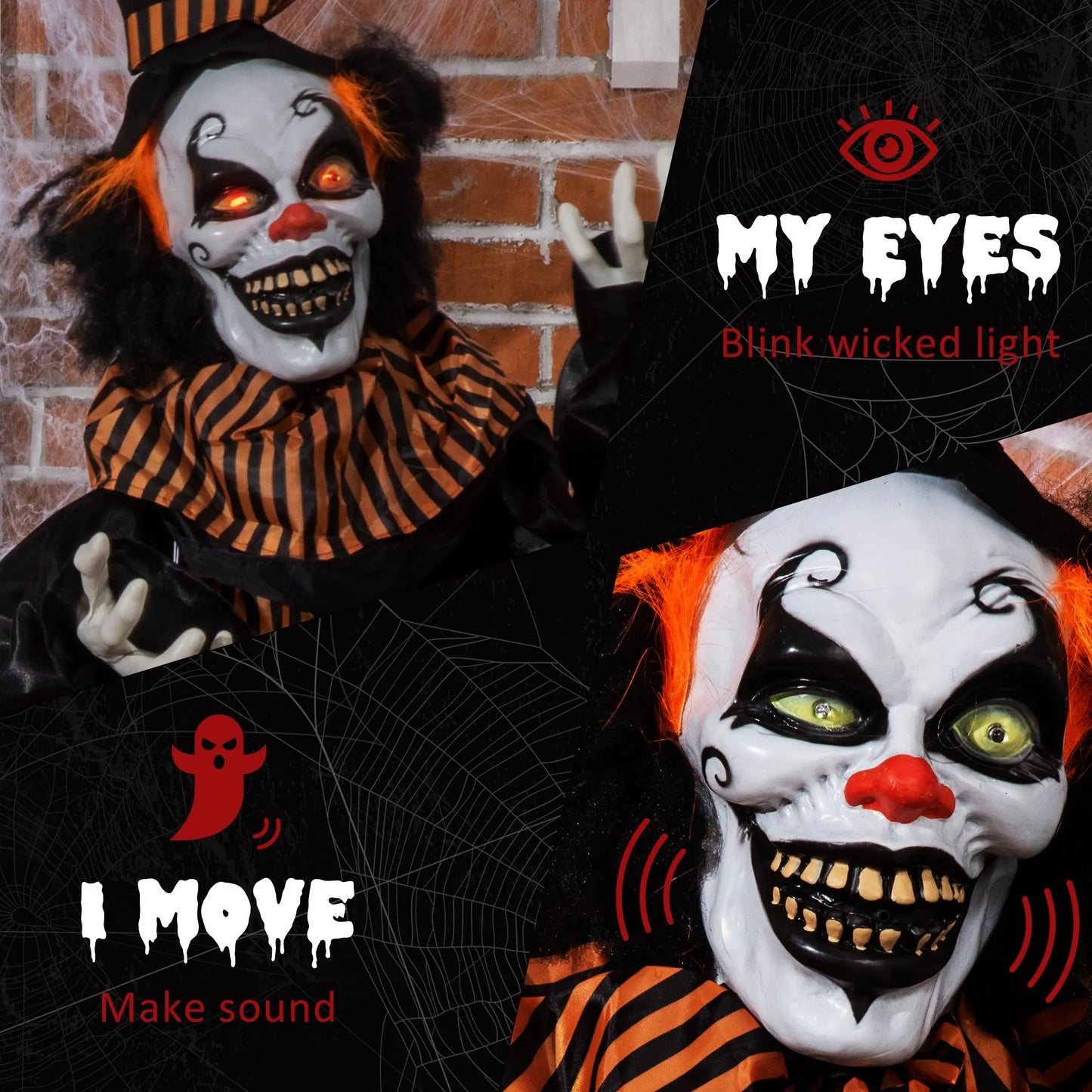 Life Size Clown Animatronic Prop Halloween Light Eyes
