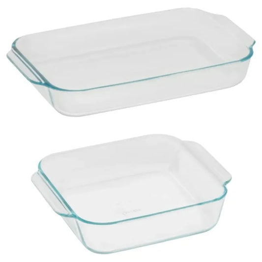 Basics Glass Bakeware Set Value Pack Two Piece Durable Tempered Glass Cookware