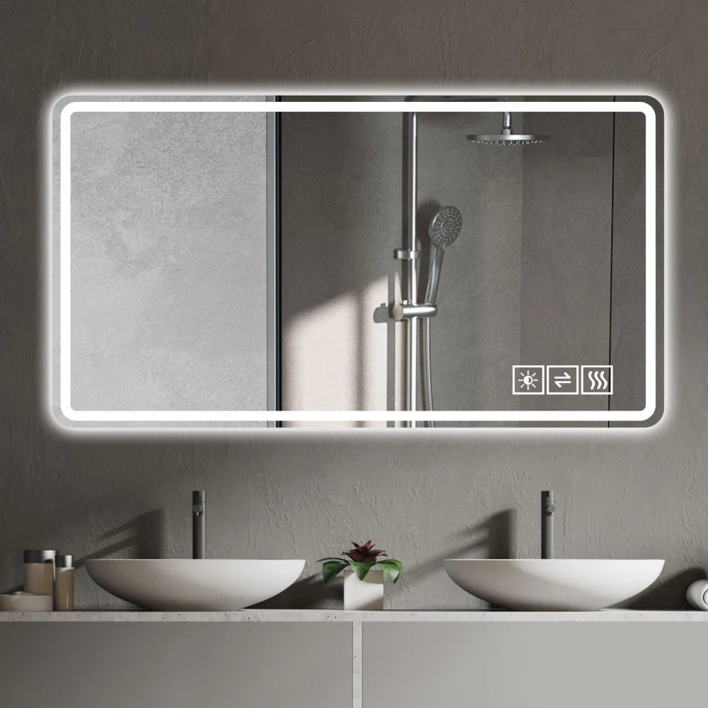 48 By 32 Inch LED Bathroom Mirror Anti Fog Vanity Wall Mount
