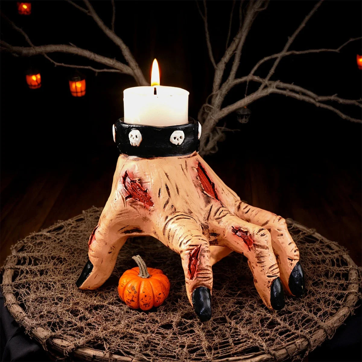 Halloween Palm Shaped Candlestick Resin 4 Inch Zombie Decor