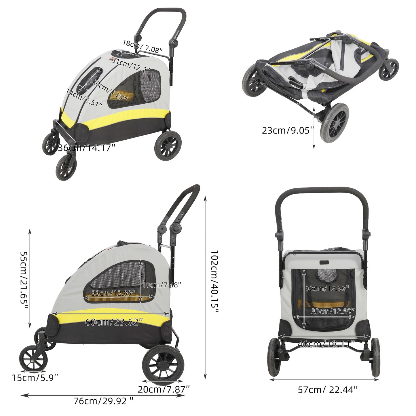 Premium Dog Stroller Pram 4 Wheel Foldable Cart Travel Jogger For Small Medium Large Dogs