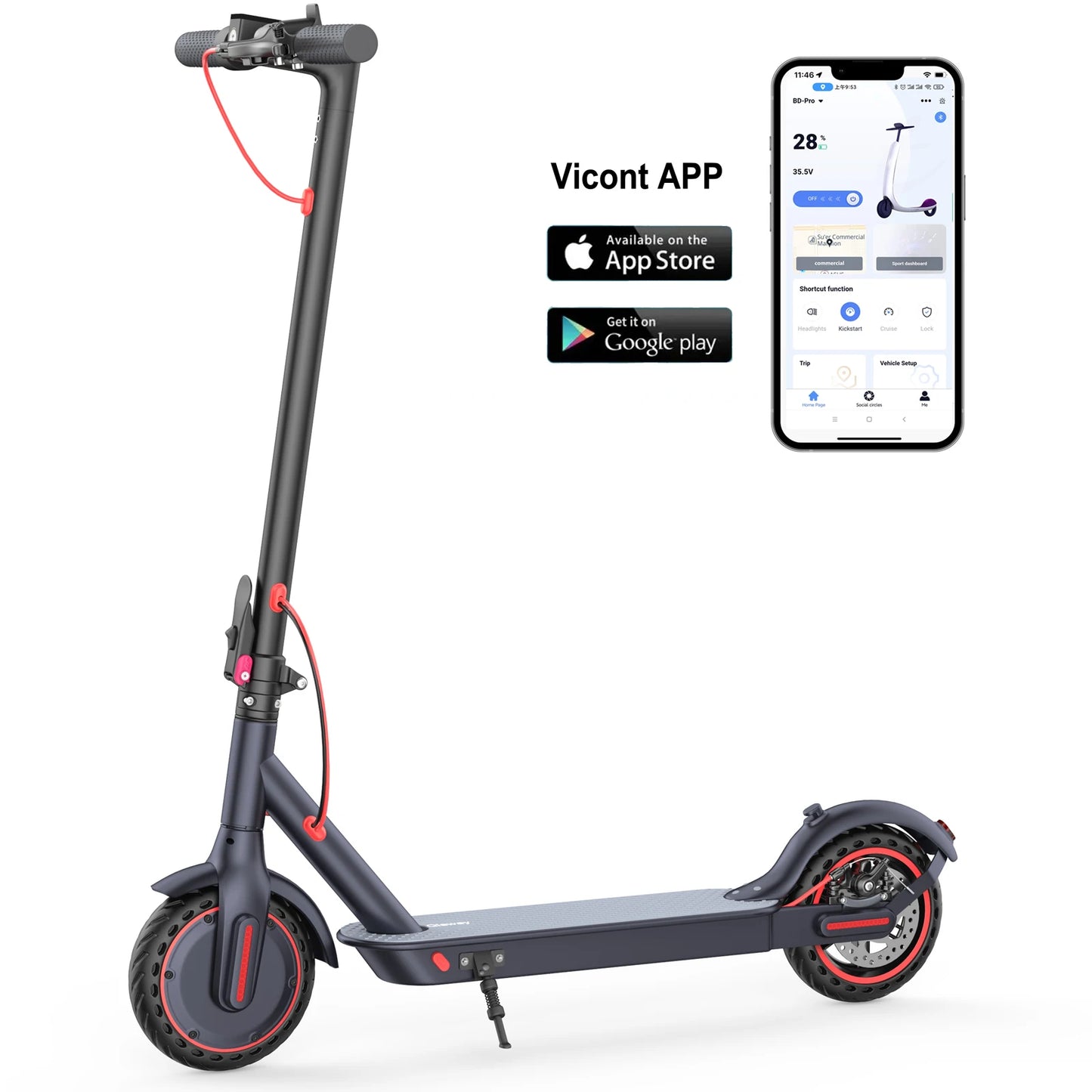 LP60 Electric Scooter 350W 19mph Smart Control Folding Scooter 8.5 Inch Tire 16 Miles Max Range for Adults