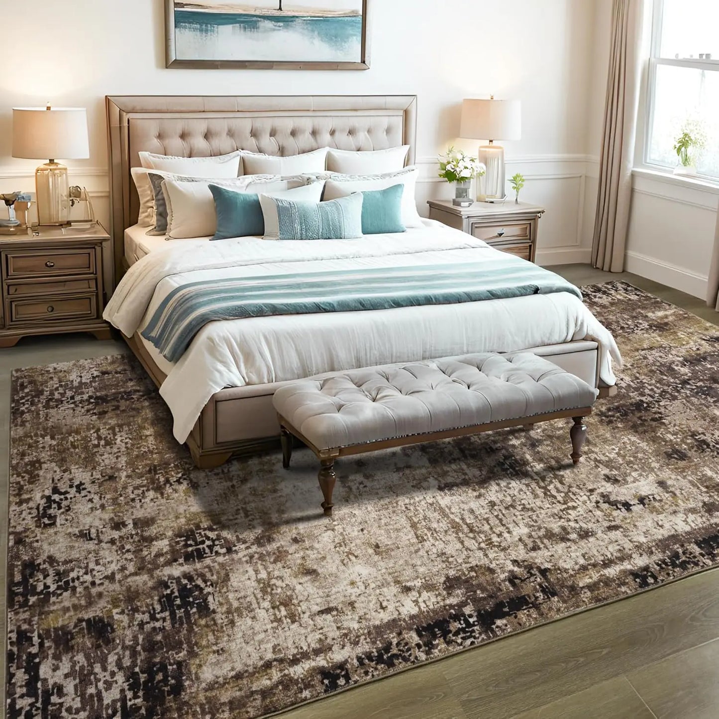 Living Room Area Rugs Soft Large Modern Abstract Boho Vintage Machine Washable Non Slip Carpet Low Pile Rug