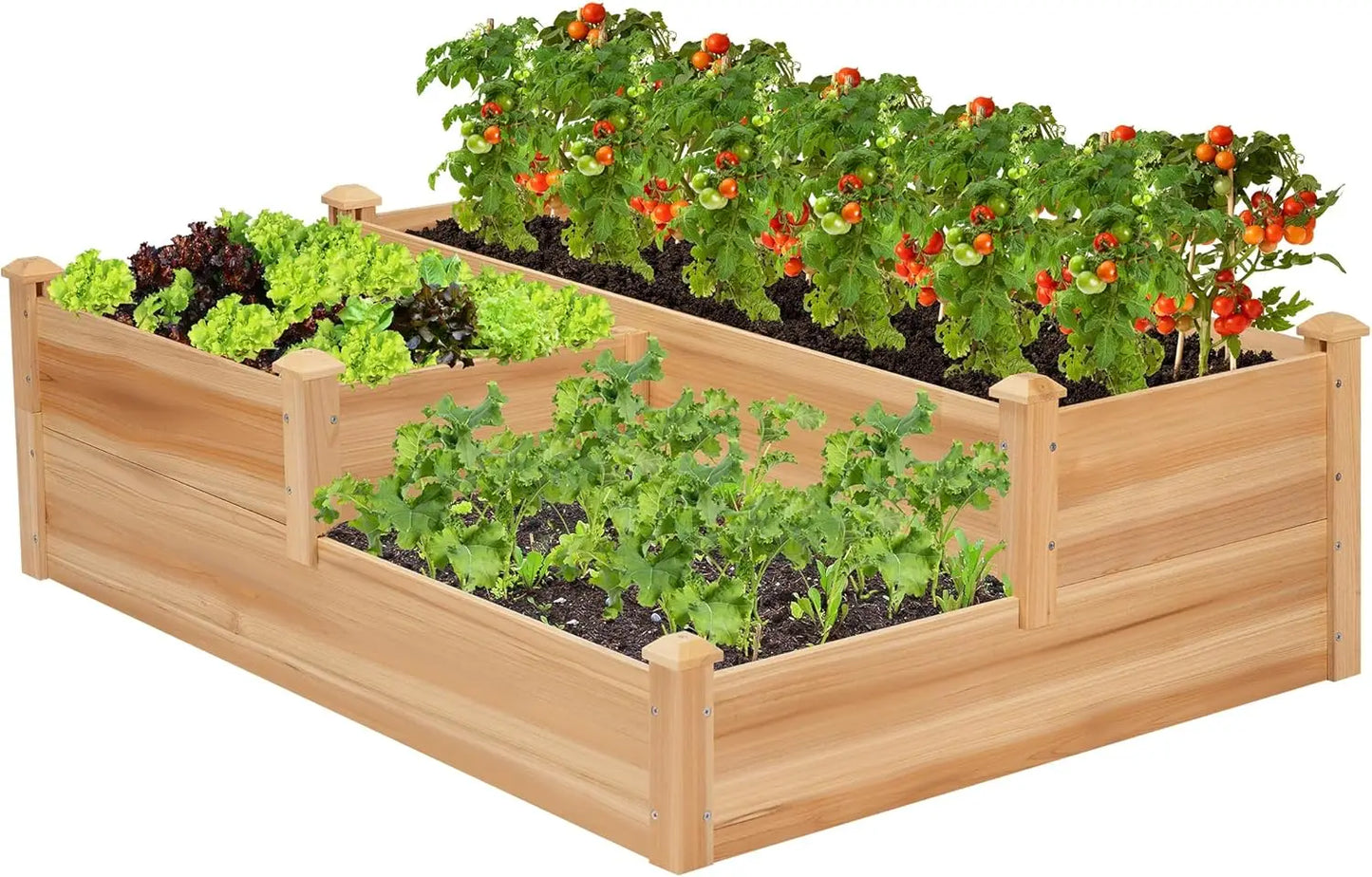 3 Tier Wooden Raised Garden Bed 42.5x34.5x15 Inches for Outdoor Planting