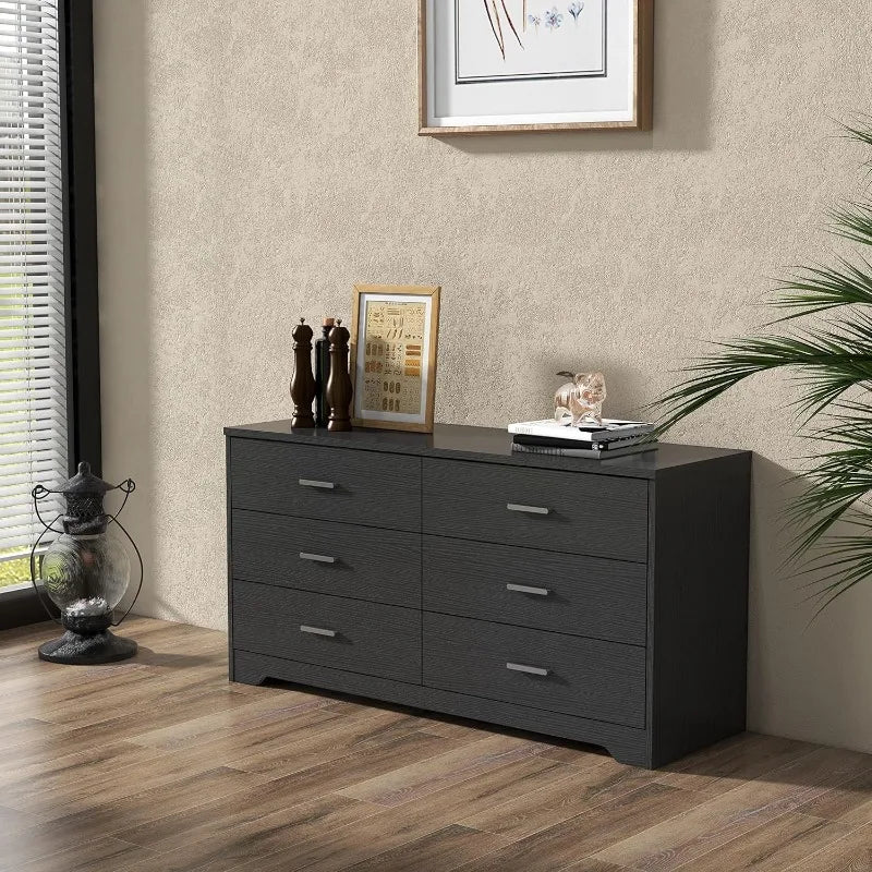 Wooden Five to Six Drawer Dresser Wide Modern Chest of Drawers With Storage