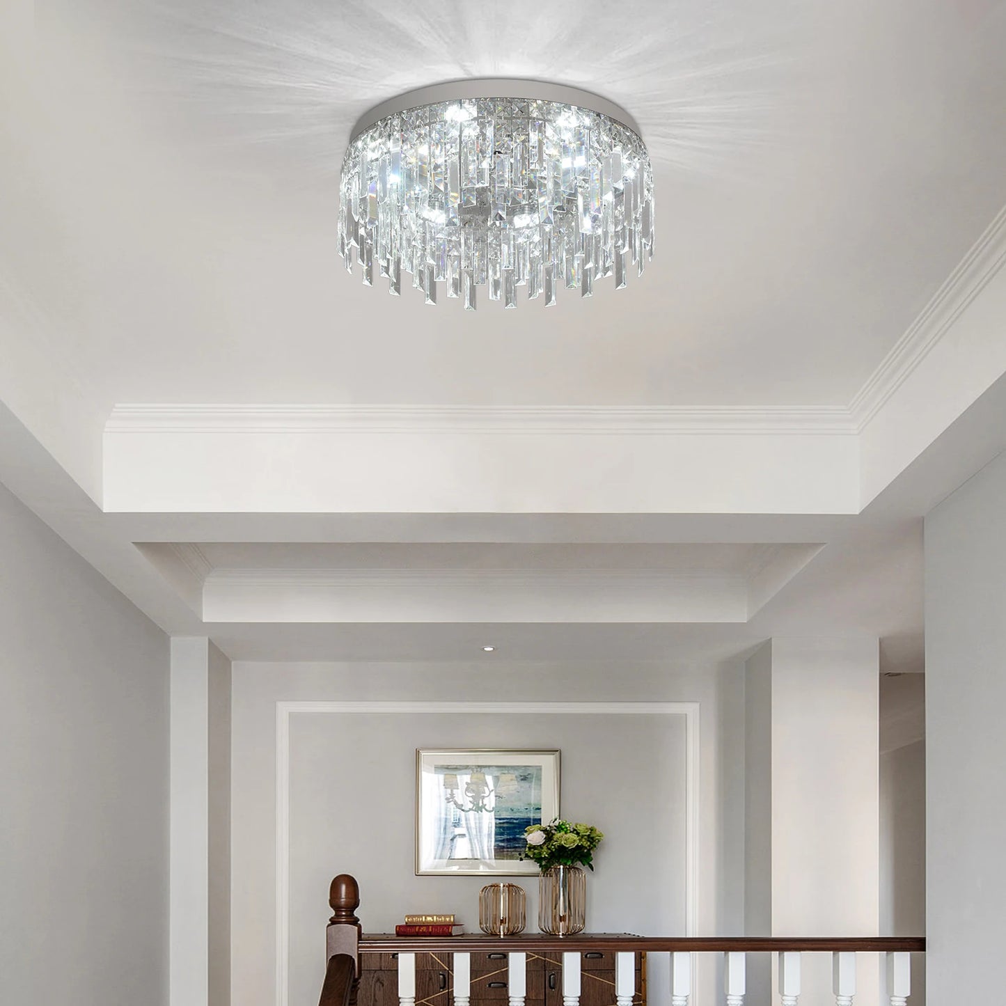 Modern Crystal Luxury Ceiling Lamp LED Chandelier Nordic Home Decor Flush Mount Light Fixture for Dining Living Room Bedroom Hotel